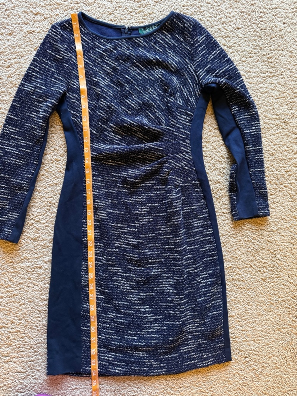Lauren Ralph Lauren Navy and White Tweed Midi Dress Size 4P